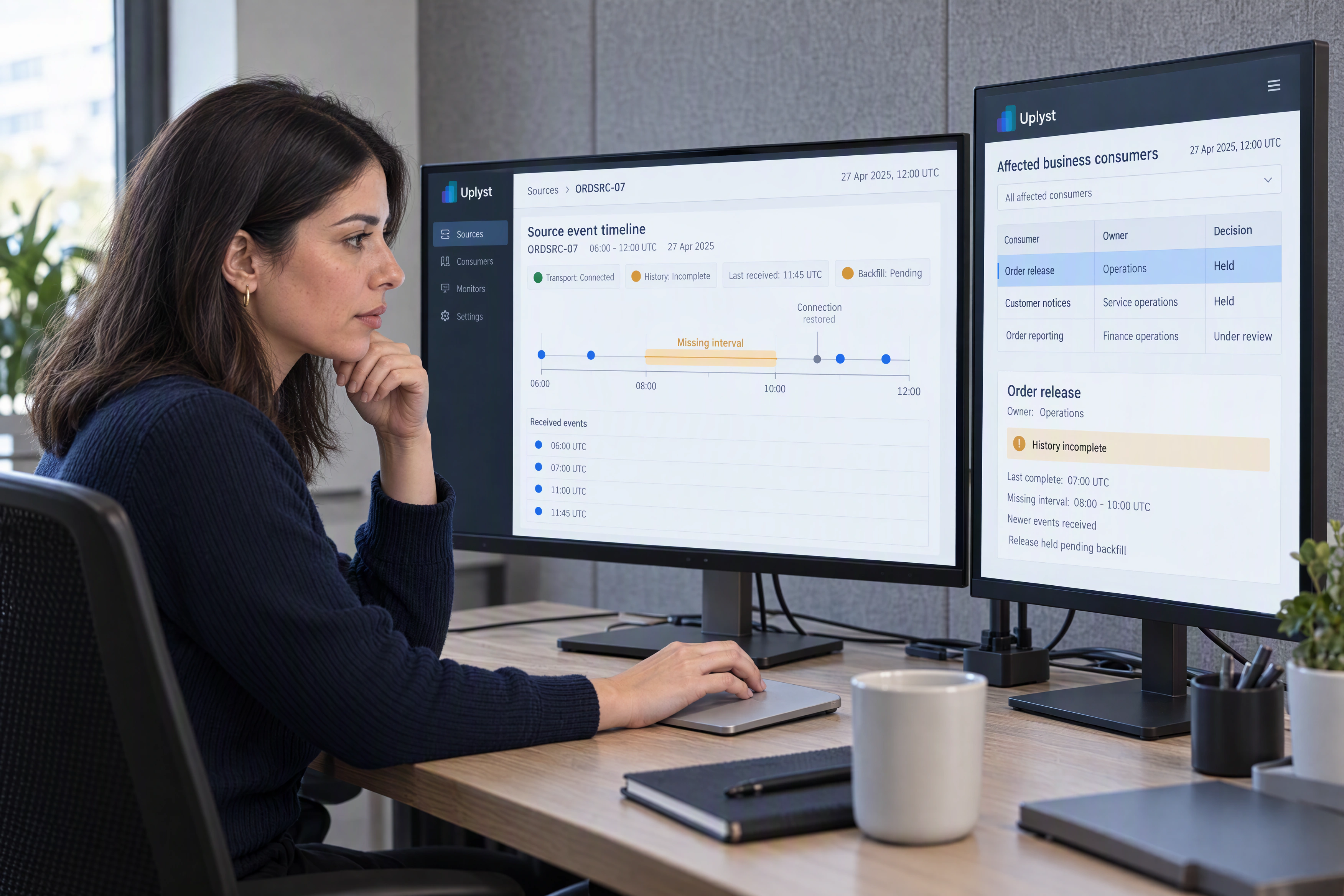 A data operations engineer traces a source delay to the business records and owners that depend on it.